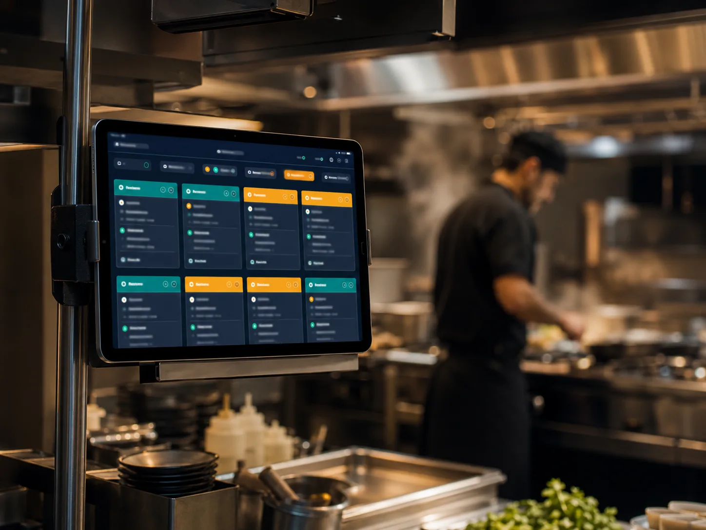 Pantalla KDS en cocina con pedidos en vivo