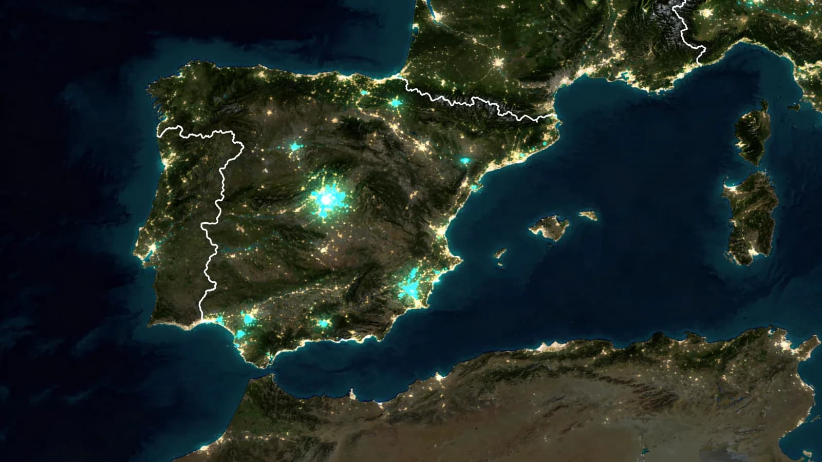 Vista nocturna por satélite de España — MesaBot operando en los primeros restaurantes durante la beta cerrada